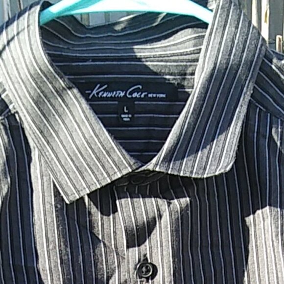 Kenneth Cole Men's Gray Black White Thin Striped Button Down - L - Picture 3 of 11